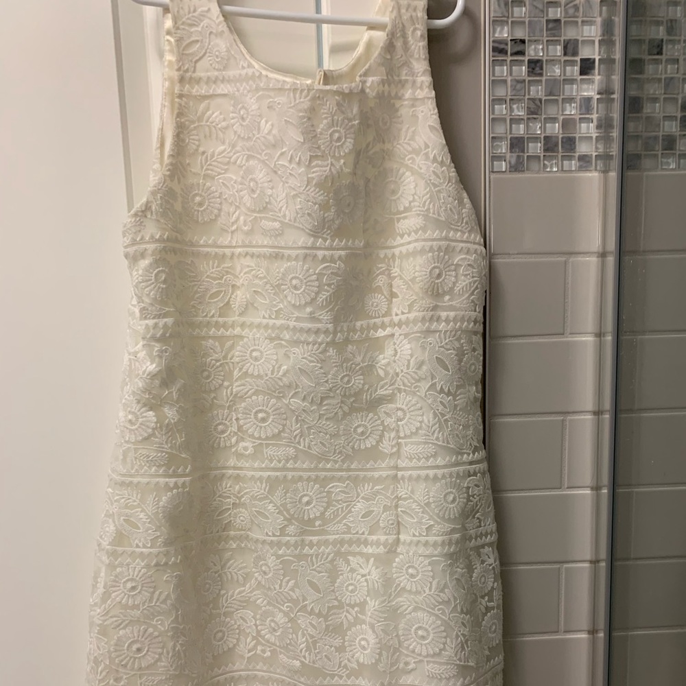 Paper crown white embroidered shift dress